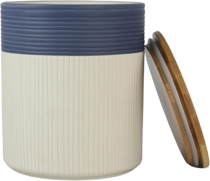 10 Strawberry Street Luca Ombre Embossed Ceramic Kitchen Canister Set, Set of 3, Matte Blue/White, Bamboo Lids