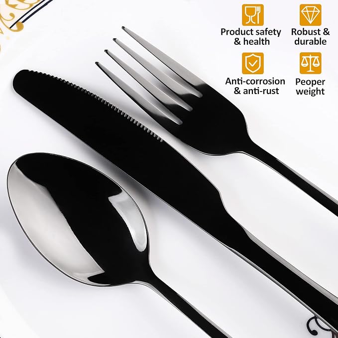 Black Silverware Set for 4, SANLUNS 20-Pieces Spoons Forks Knives Set,Flatware Set,Stainless Steel Tableware Cutlery Fine Dining Utensils Set,Great for Family Gatherings & Daily Use Dishwasher Safe