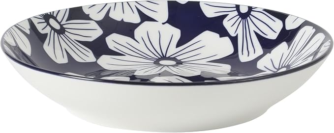 Gibson Home Heritage Sky 4-Piece Pasta Bowl Set, 8 Inch Round Stoneware Bowls, Blue & White Floral Design, Decorative Everyday Use