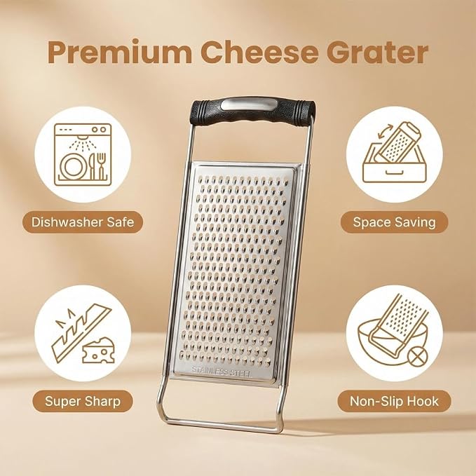 NACOLUS Classic Fine Cheese Grater & Zester,Stainless Steel Handheld | ultra-sharp,stainless cheese shredder&zester for cheese,citrus,ginger,garlic,flat design easy clean,slim for easy storage