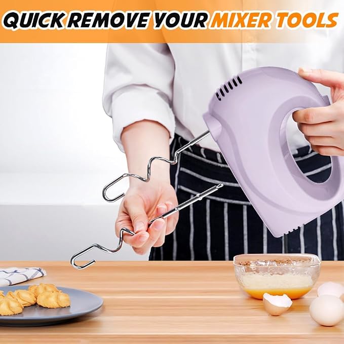 Showvigor Electric Hand Mixer with 5 Stainless Steel Whisks,5 Speed,Violet | Portable Kitchen Mixer Electric Whisk, Food Beater for Whipping Mixing Cookies