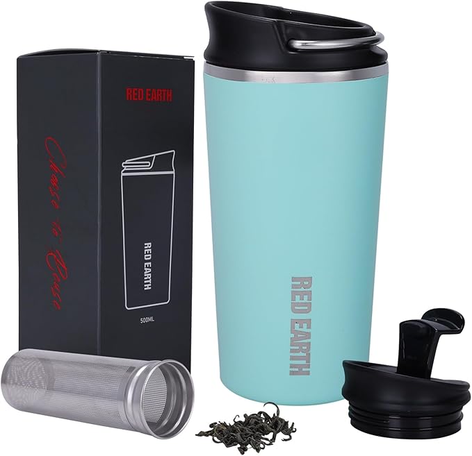 GiNT 17oz Travel Tea Mug with Infuser, 2 Lids. Vacuum Insulated 316 Stainless Steel Coffee Mug. Dishwasher Safe Tea Cup with Strainer for Hot & Cold Brew Coffee. Mothers Day Gifts for Mom (Green)