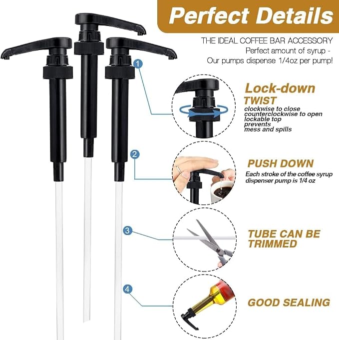20 Pcs Black Coffee Syrup Pump Compatible with 25.4Oz/750ml Bottles | Syrup Dispenser Pumps, Great for Home & Coffee Bar, Drinking Mixes, Tea, Beverage, Cocktails, Syrup Bottles, Plus Spoons