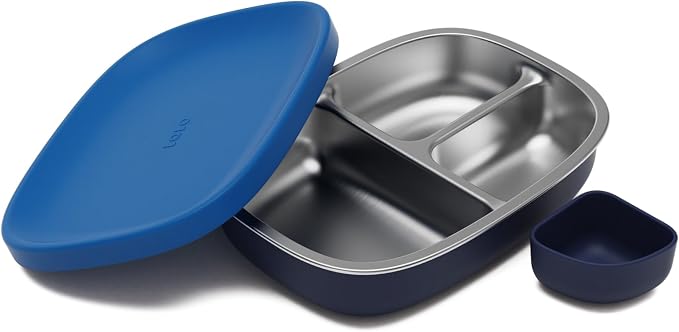 Lalo Bento Box - Dishwasher Safe, Easy to Open & Clean Silicone & Stainless Steel Lunch Box for Kids, Portable for Daycare - Blue Raspberry
