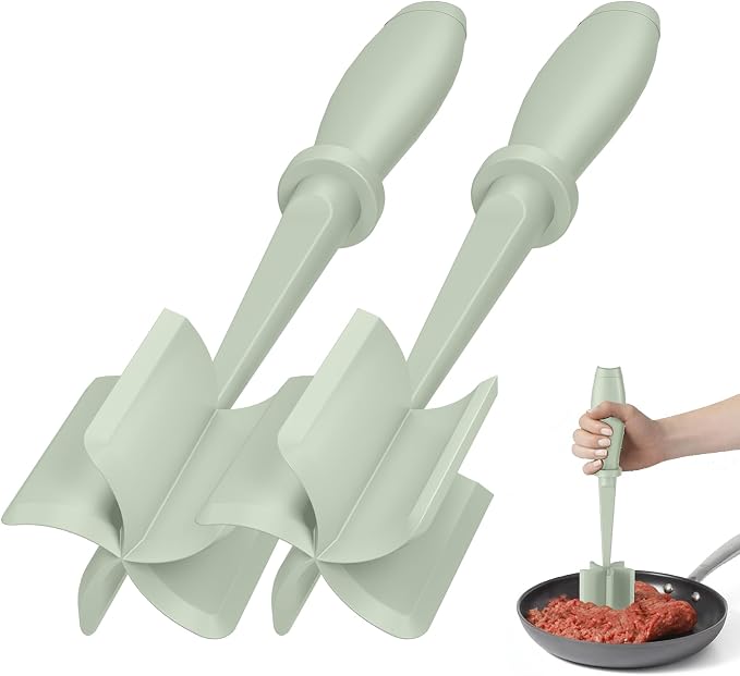 2Pack Meat Chopper Upgrade Hamburger Smasher, Masher for Ground Beef | Heat Resistant, Food-Grade Nylon, for Ground Turkey/Chicken and More, Non Stick Mix Grinder, Dishwasher Safe, Green