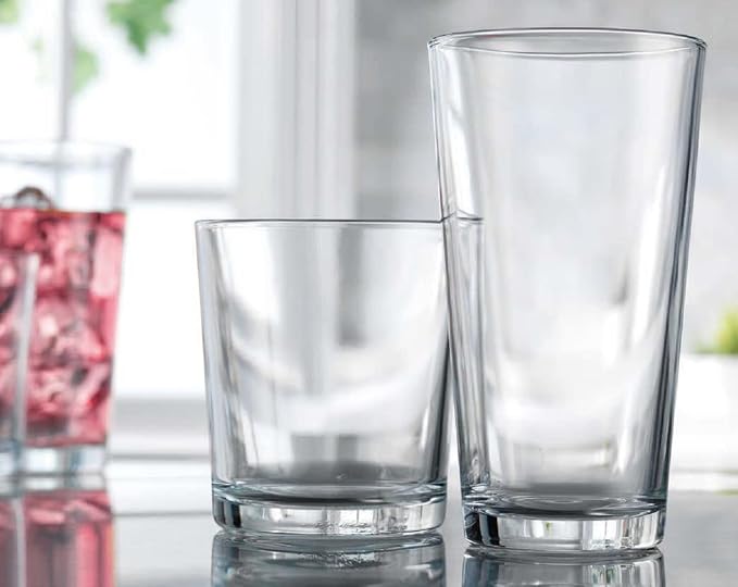 Glaver's Drinking Glasses Set of 12. Glassware set, 6 Highball Glass Cups, 6 Whiskey glasses. Classic Drinkware Set 17 oz Tall Glasses Set and 13 oz Rock Glasses.