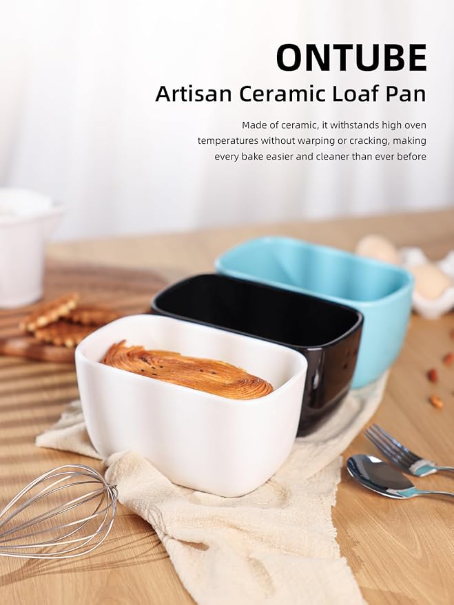 Ceramic Small Loaf Pan, Mini Bread Pan, Oven Safe (Black, Large) | Even Heat Distribution, Smooth Glazed Finish, Easy Release, Easy to Clean, Perfect for Individual Baking, Kitchen Essential