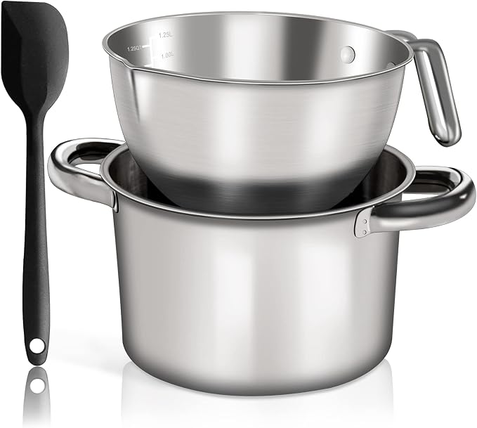 2.3QT Double Boiler Chocolate Melting Pot with 3.6QT Stainless Steel Pot | 304 food-grade steel, rust-proof. Melt chocolate, butter, candy, wax, soap. Stovetop safe, Dishwasher safe