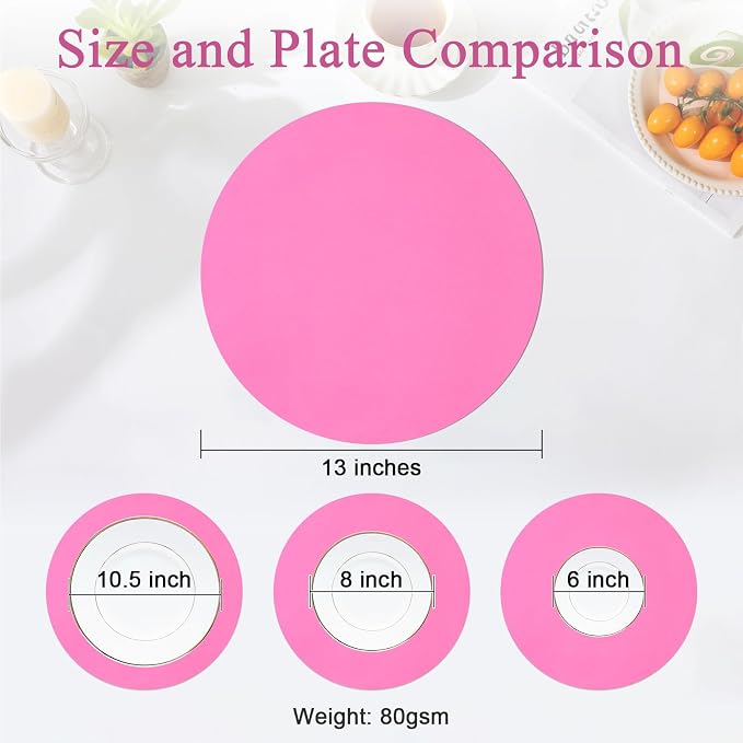 SHACOS 100 pcs Ultra Pink Round Disposable Placemats 13 inch Colored Paper Place Mats for Wedding Birthday Party Bridal Baby Shower Table Decoration