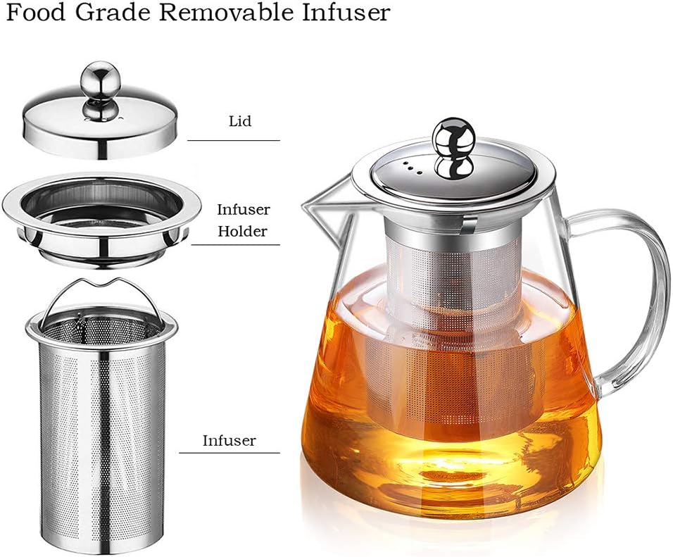 TMOST Glass Teapot with Infuser Tea Pot 1300ml/43oz Tea Kettle Stovetop Safe Blooming and Loose Leaf Tea Maker Set (43oz/ 1300ml)