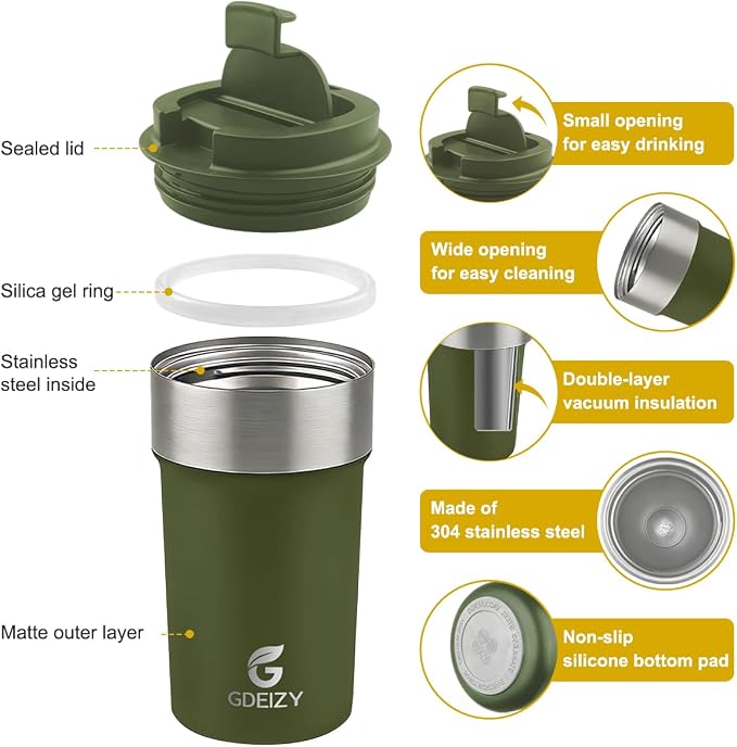 17oz Insulated Travel Coffee Mug, Stainless Steel Cup with Leakproof Lid | 304 Double Wall Vacuum Steel, Long Heat & Cold Retention, 360° Leakproof, BPA-Free Reusable Tumbler, Fits Car Cup Holders