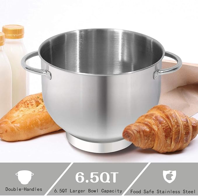 Aucma Stand Mixer,6.5-QT 660W 6-Speed Tilt-Head Food Mixer, Kitchen Electric Mixer with Dough Hook, Wire Whip & Beater (Gray, 6.5QT)