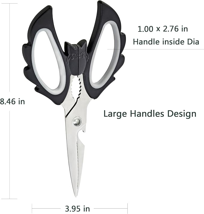 Livin Aesthetic Angel Wings & Cat Kitchen Scissors - Ambidextrous Large Grip Handle Shears for Right & Left Handed - Ergonomic Comfortable Food Scissors for Kitchen, Office & Crafting