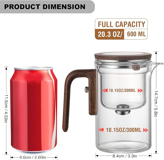 Enchanti Tea Pot, Glass Teapot with Infuser,Magnetic Loose Leaf Tea Steeper | Magic Teapot with Strainer for Water Separation, Loose Tea Infuser Diffuser, Tea maker with Handle,Gift Package, 20.3oz/600ml