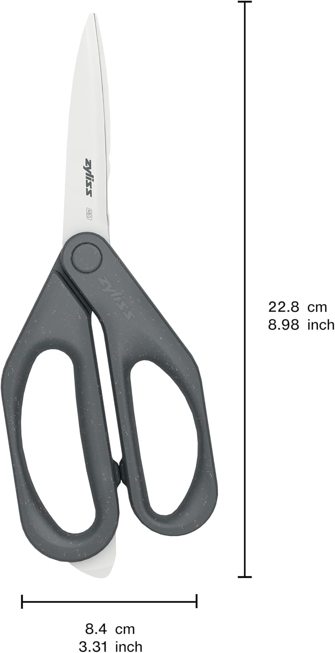 Zyliss Household Scissors – Multi-Purpose Stainless Steel Kitchen & Home Shears with Built-in Box Cutter – Wheat Straw Handle, Dishwasher Safe, Everyday Cutting Tool, 5-Year Guarantee