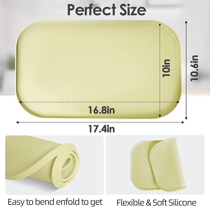 Silicone Coffee Maker Mat with Lip for Countertops 17.4''x10.6'' Sage Green | Multi leak-proof coffee tray for countertop, non-slip silicone mat fits most coffee makers & espresso machines, wipe-clean