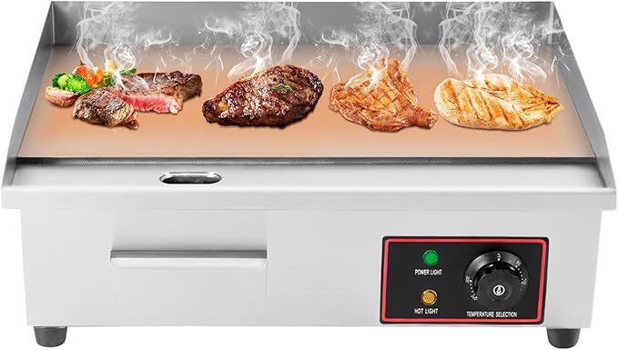 Commercial Electric Griddle 22" 110V 1600W, Stainless Steel Countertop Flat Top Grill, Electric Hot Plate BBQ Griddle, Tabletop Design, Temperature Control 50-300℃, for Restaurant Home