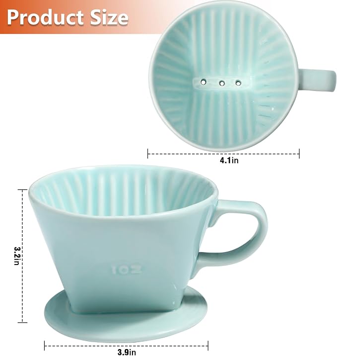 Pour Over Ceramic, Coffee Dripper Ceramic Coffee Maker,Green | 3 Holes Flat Bottom, Porcelain Slow Filter Cone for Travel, Camping, Office, Home, Coffee Maker Brew