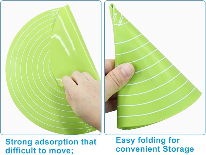 Hitefu 12 Inch Round Silicone Cake Mat, Green | Silicone Baking Mat, With Measurement, For Cake Turntable, For Rolling Dough