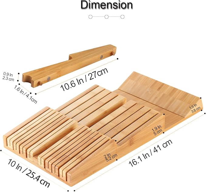 NIUXX Bamboo In-Drawer Knife Block Set for 16 Knives(Not Included), Large Kitchen Detachable Washable Cutlery Slot Organizer Storage Holder for Sharpening Steel and Cutter | Large Kitchen Detachable Washable Cutlery Slot Organizer Storage Holder for Sh...