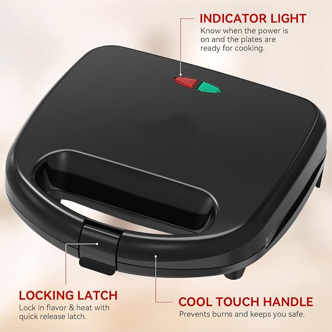 OSTBA Waffle Maker, 2-Slice Belgian Waffle Iron, Nonstick | 750W Heating with Nonstick Waffle Plates, Indicator Lights, Cool-Touch Handle, Compact Storage and Easy Cleanup