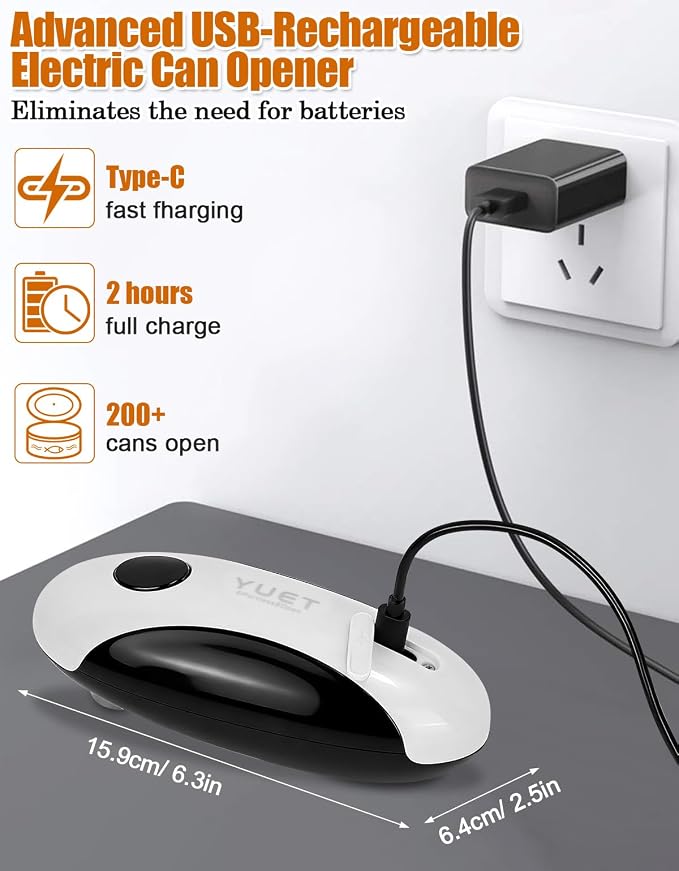 YUET Electric Can Opener, Automatic One-Touch Can Openers with Type-C Rechargeable Battery, Side Cutting Can Opener with Magnetic Lid Lifter, Universal Electric Tin Opener for Round Oval Square Cans