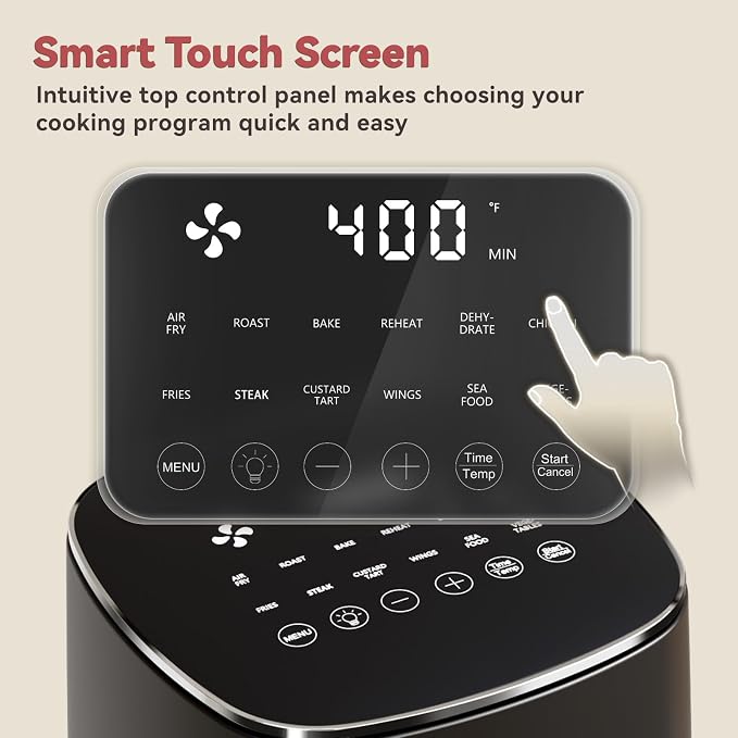 CARORI 6 Qt Air Fryer with Viewing Window, 12 Presets and DIY Mode, 1700W, 400°F Max, Large Nonstick Dishwasher-Safe Basket, Bake, Roast, Reheat, Dehydrate, Black