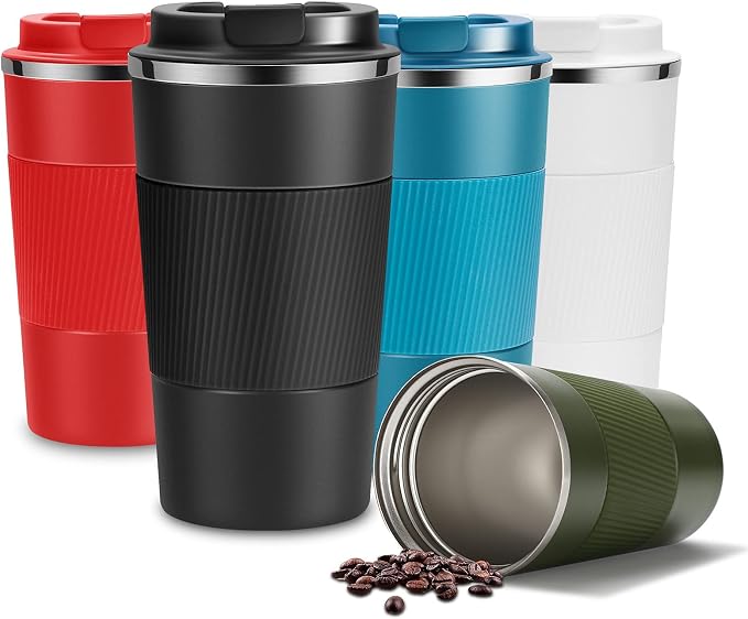 YINJAM 12oz Travel Coffee Mug Insulated Coffee Cups to Go with Leakproof Lid Vacuum Stainless Steel Double Walled Thermal Car Coffee Tumbler for Hot Cold Iced Tea Drinks Reusable (Black, 12oz) | 380ml Reusable Leakproof Camping Tumbler with Lid for Hot...