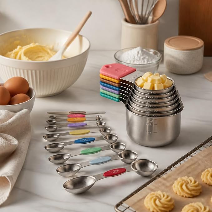 16Pcs 304 Stainless Steel Measuring Cups Spoons Set Color Silicone Handle Magnetic Stackable Baking Measuring Tools