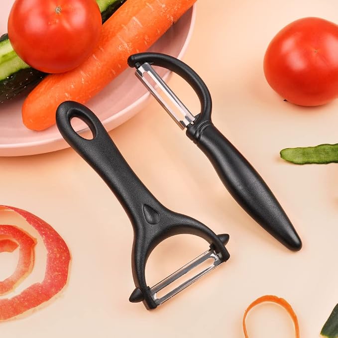 AUAUY 2PCS Potato Peeler, Y and I-Shaped Swivel Vegetable Peeler Set, Black | Fruit Peeler for Kitchen, Non-Slip Grip Peeler, Ergonomic Handle Sharp Blade Stainless Steel Peeler