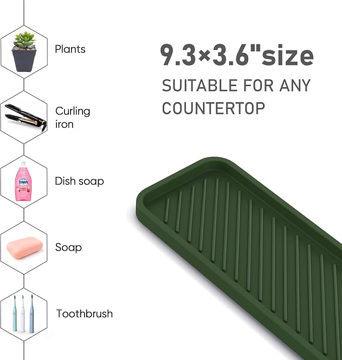 Kitchen Silicone Sink Organizer Tray, Sponge Holder for Sink Caddy（Green） | Silicone Soap/Sink/Drip Tray, Kitchen Sink Organizer, Small Mats for Counter, Soap Dish Tray, Dishwashing Accessories