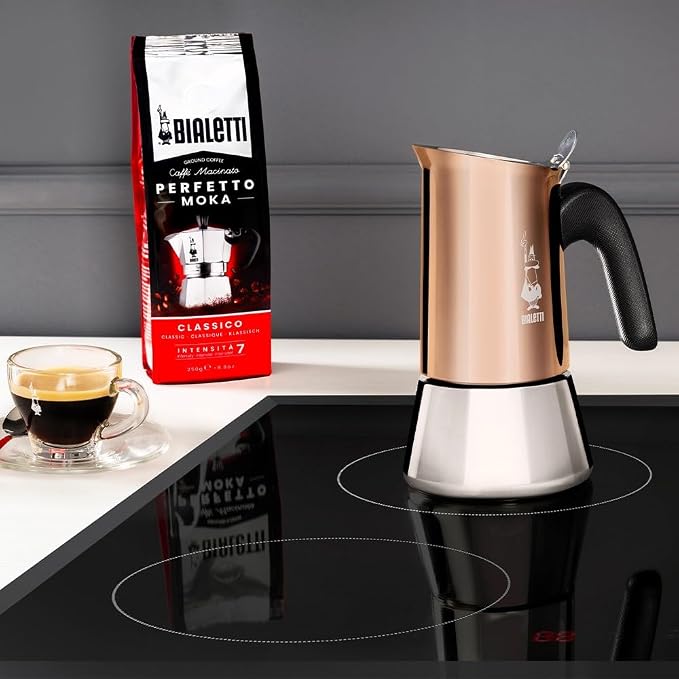 Bialetti - New Venus Induction, Stainless Steel Stovetop Espresso Coffee Maker, Suitable for all Types of Hobs, 6 Cups (7.9 Oz), Copper,Silver
