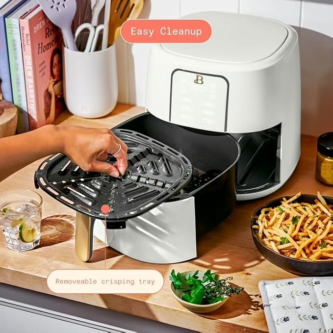 B 6 Quart Digital Air Fryer TurboCrisp Technology, Large Touchscreen Controls, Ceramic Roast Reheat Dehydrate Nonstick, Family Size for 5-7 People (White)
