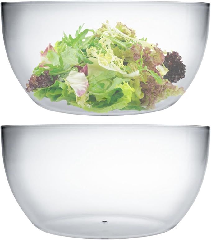Large Acrylic Salad Bowls and Serving Bowls, Great for Serving Salad, Popcorn, Chips, Dips, Condiments, Break-Resistant Set of 2, Clear 146 oz