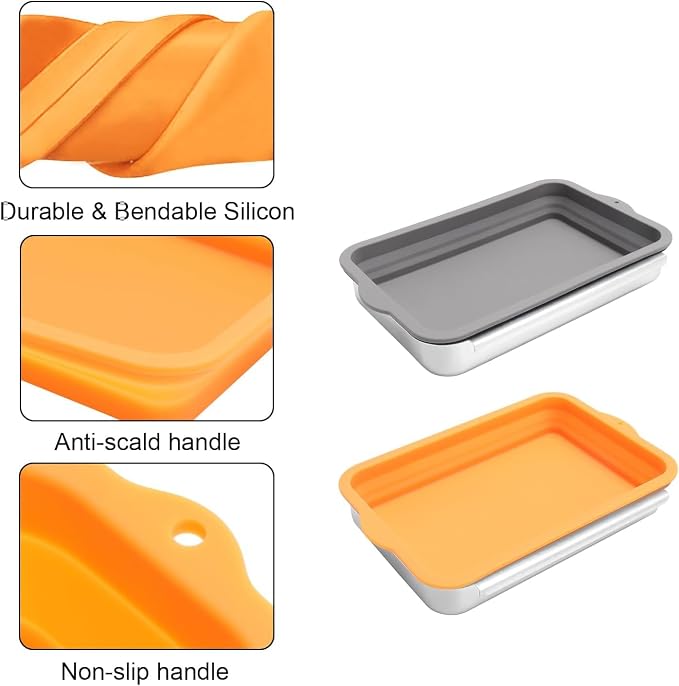 Grease Drip Pan with Reusable Silicone Liner for Weber Spirit/Genesis Grill | 1 Steel Pan+2 Silicone Liners(dishwasher-safe) for Weber Spirit 200/300 & Genesis II 300 Replaces #93305/#83156, Eco-friendly