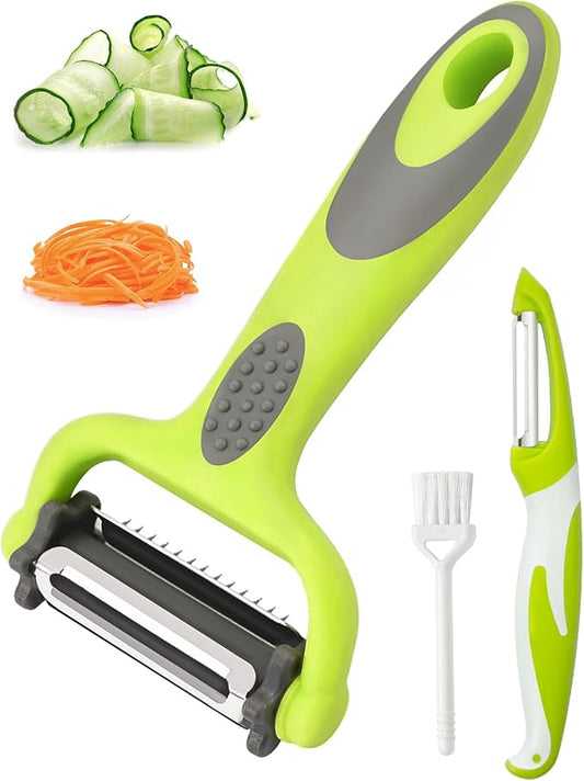 Vegetable Peeler for Kitchen, 3 in1 Potato Apple Peelers for Fruit Carrot Zucchini Cucumber Veggie Anti-Slip Handle, Y Vegetable Peeler 3 in 1 Serrated Blade and Standard Blades Spin Design (2PC)