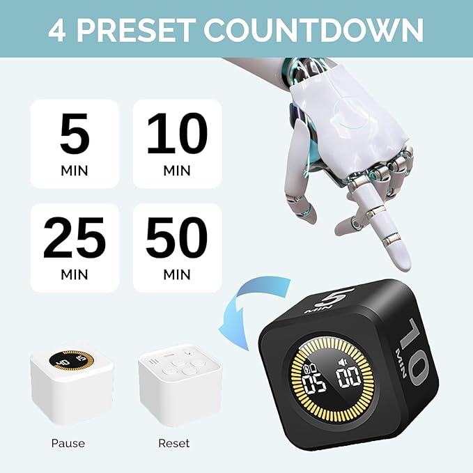 2 Pack - KADAMS Pomodoro Cube Timer Productivity Visual Timer - 5/10/25/50 Min Rotating Countdown (2, Black)