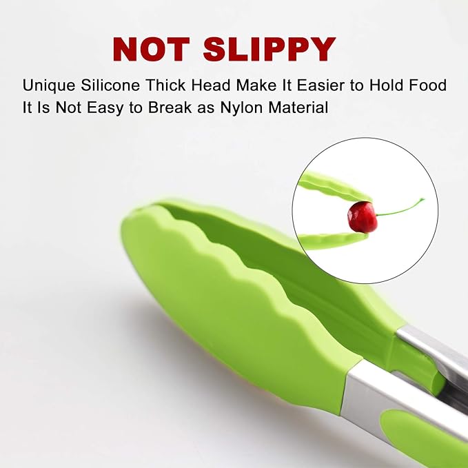 2 Pack Silicone Kitchen Tongs, 9 & 12 Inch, Stainless Steel, Light Green