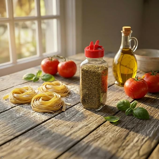 Glass Spice Jars with Shaker Lids - Spice Jars 16 oz for Food Storage, Spice Containers for Kitchen Organization, Organizing Bottles for Spices (French Square Red - 2pack)