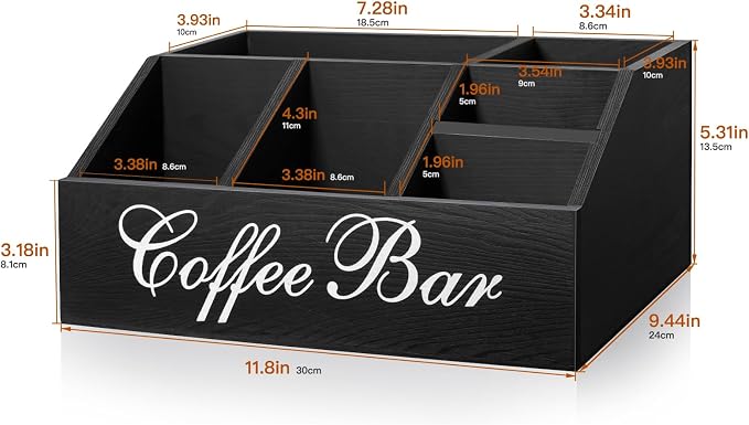 Wood Coffee Station Organizer for Counter | Farmhouse Coffee Bar Organizer | Coffee Pods Holder Bar Accessories | Tea Condiment Storage Basket | Home Decor