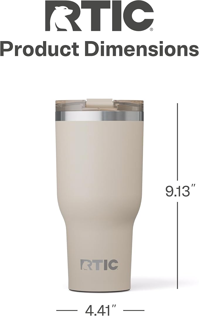 RTIC 40oz Essential Tumbler with Lid, Ceramic Lined, Beach | Insulated, Stainless Steel Metal, Portable Travel Cup for Hot and Cold Drinks, Coffee, Car, Camping and Travel