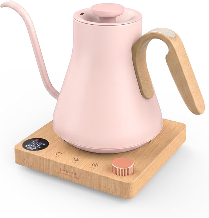 Epeios Gooseneck Electric Kettle with Temp Control,1200W,0.9L,Pink Walnut