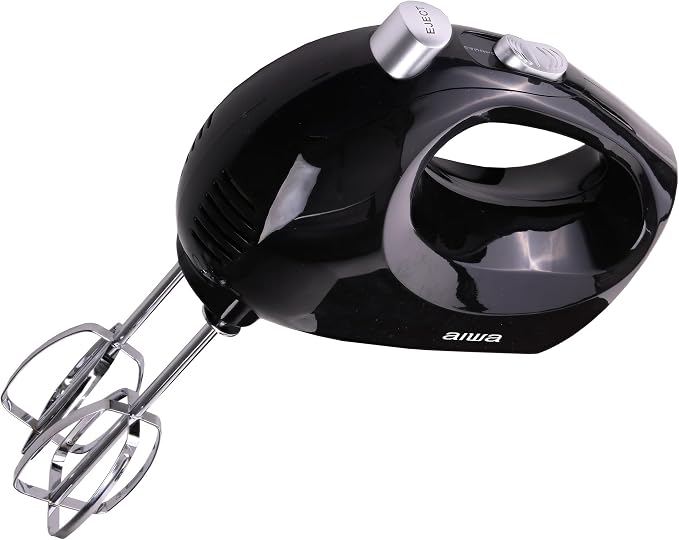 AIWA 5-Speed Hand Mixer with Eject Button, Electric Handheld Mixer for Cream, Batter, Eggs & Baking, Stainless Steel Beaters, Dishwasher-Safe, Lightweight Compact Design, Black