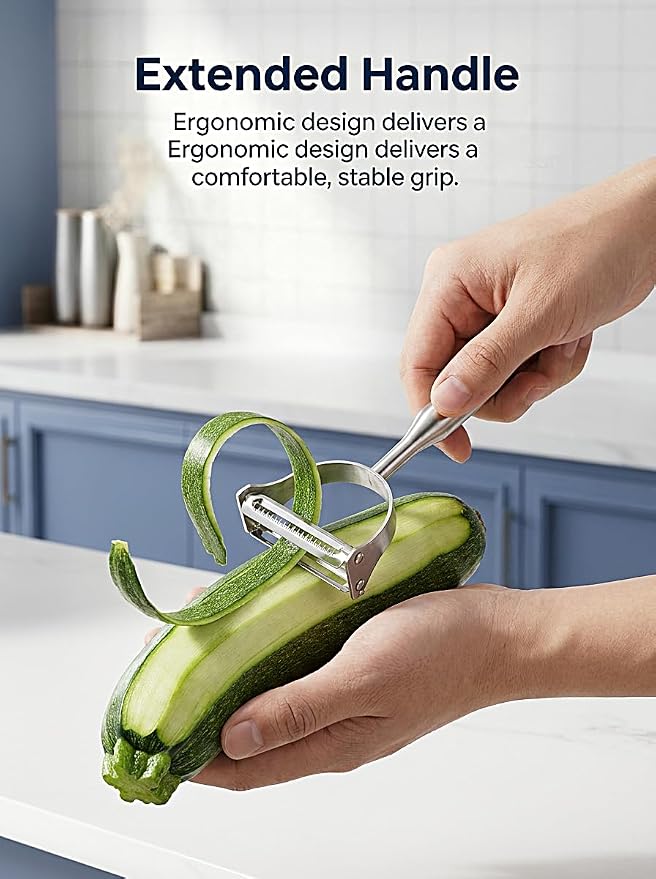 Stainless Steel Vegetable Peeler, 2-in-1 Multifunctional Vegetable Peeler & Julienne Peelers with Straight Edge and Serrated Blades, Fruit Carrot Potato Veggie Peelers Slicer Tool for Kitchen