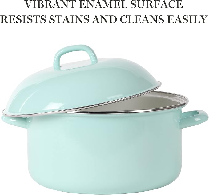 Martha Stewart Thayer 6.4-Quart Enamel On Steel Scratch Resistant Dutch Oven w/Lid - Martha Blue, Induction Safe