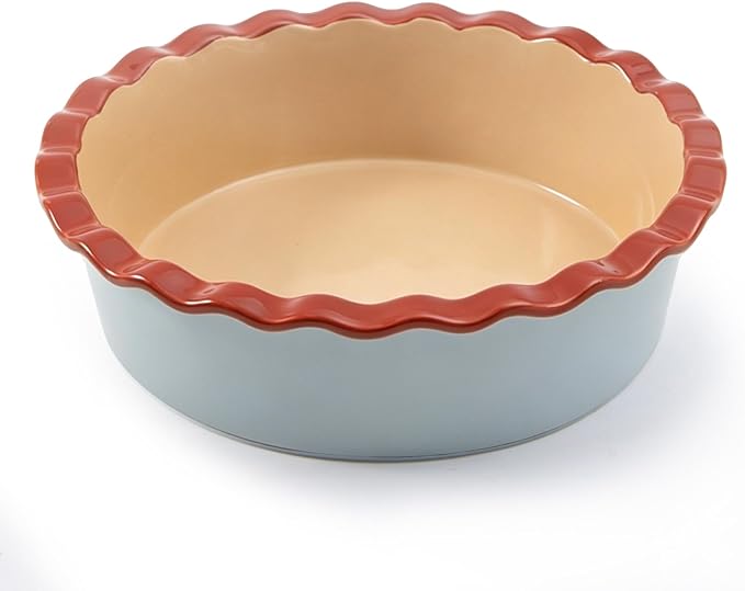 9 Inch Ceramic Pie Pan for Baking - 60 OZ Deep Stoneware Baking Dish -Oven to Table Farmhouse Style Pie Plate for Apple Pie,Tart, Quiche, Chicken Pot Pie(Sky Blue)