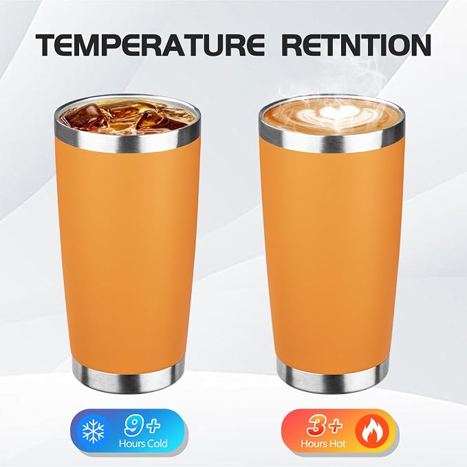 StarSpeed 6 Pack 20oz Stainless Steel Travel Coffee Tumbler,Orange | Travel Coffee Mug Bulk,Spill-proof Lid,Double Wall,BPA-free Travel Cups,Insulated Cup Fits Car Cupholders