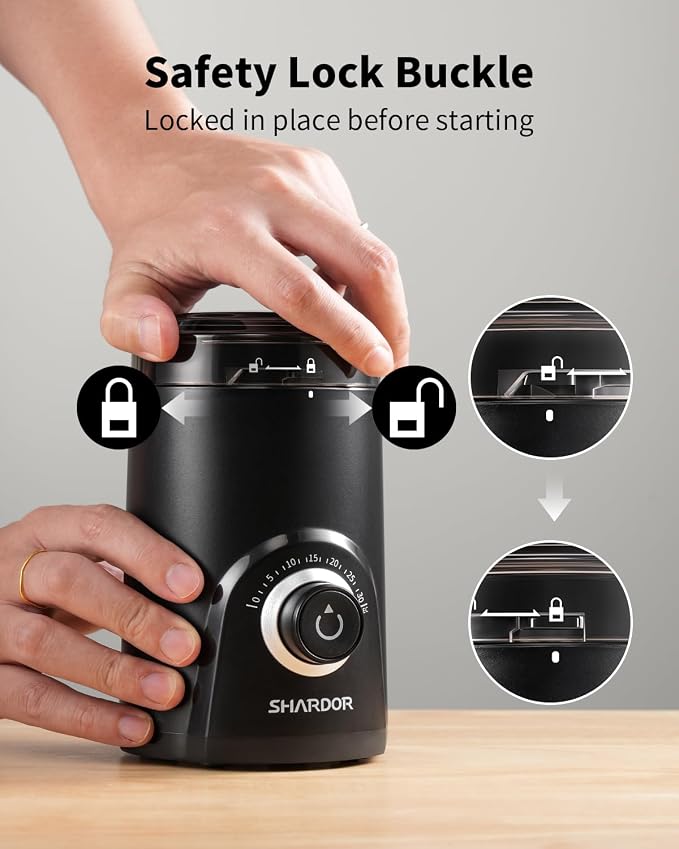 SHARDOR Electric Coffee Grinder, 70g Large Capacity Spice Grinder with Visual Timing Knob for Precise Grind, Quiet Coffee Bean Grinder for Espresso, French Press, Herbs and Grains, Black