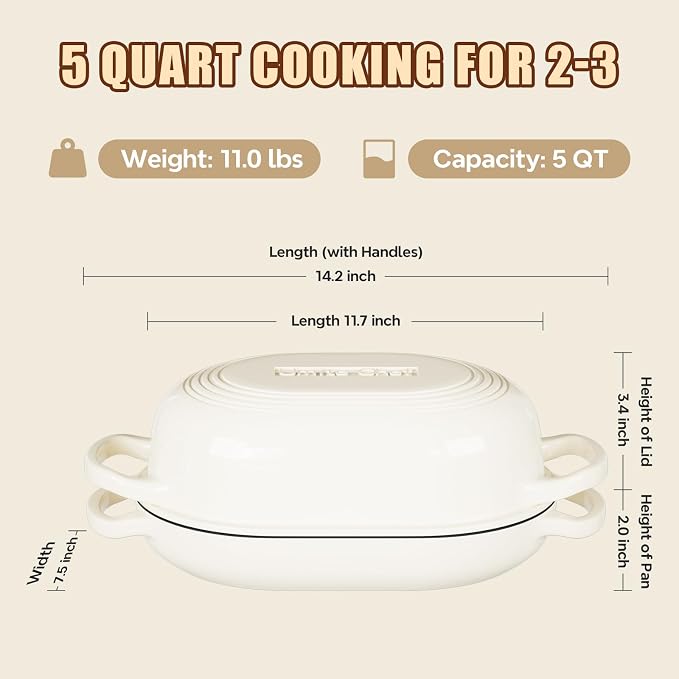 Enameled Cast Iron Dutch Oven for Bread Baking - incl. Sourdough Bread-Baking Supplies like Banneton Bread-Proofing Basket - 5QT Loaf Cast Iron Bread Oven Pan& Meatloaf Pan with Lid, Sour Sough Tools, Lame (Cream White）