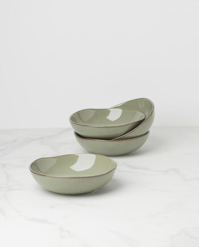 Oneida Organic Shades Sage Green Stoneware Pasta Bowl Set for 4, 34.5oz | dishwasher safe, microwave safe | kitchen and dining essential | 34.5oz, salad bowls, gift for women